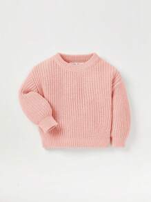 Cozy Pixies Baby Girl Drop Shoulder Ribbed Knit Sweater - Pink - View 5