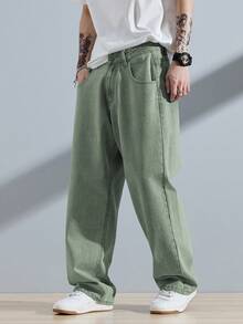 Manfinity EMRG Men Slant Pocket Straight Leg Jeans - Army Green - View 8