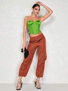 SHEIN BAE 蕾絲邊緊身上衣頭巾下擺緊身上衣短款抹胸上衣