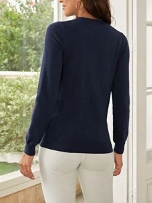 EMERY ROSE Pullover mit Schmetterling Muster, rundem Kragen, - marineblau - Übersicht 2