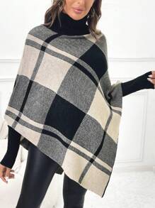 SHEIN 孕妇格子图案蝙蝠袖高领不对称下摆毛衣，适合冬季 - 彩色 - 查看 5