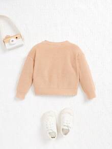 SHEIN 女嬰華夫格編織套頭毛衣 - 杏色 - 查看 2