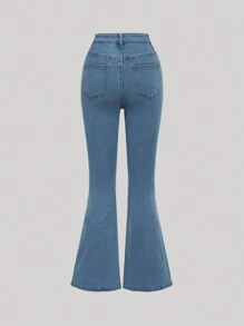 SHEIN Tween Girl Butterfly Print Ripped Flare Leg Jeans - Light Wash - View 2