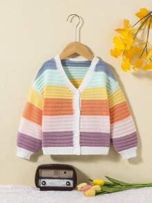 SHEIN 女小童撞色落肩袖開襟衫 - 彩色 - 查看 1