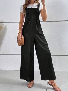 SHEIN VCAY Solid Wide Leg Overall Jumpsuit Without Tee - Blue and White - View 6