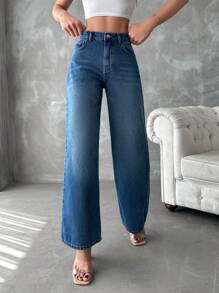 EURMUSE High Waist Wide Leg Jeans - 藍色 - 查看 5