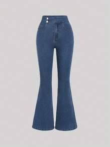 SHEIN Teen Girl Flare Leg Jeans - Dark Wash - View 1