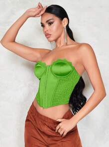 SHEIN BAE 蕾絲邊緊身上衣頭巾下擺緊身上衣短款抹胸上衣