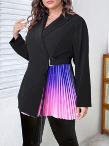 Celure 大碼漸層百褶拼塊帶扣細節青果領西裝外套 - 黑色 - 查看 3