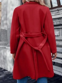 SHEIN LUNE Plus Lapel Neck Double Button Belted Overcoat - Red - View 2