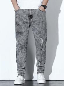 Extended Sizes Men Plus Ripped Jeans