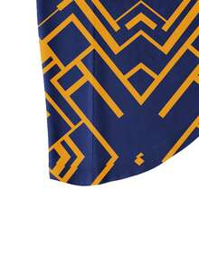 Maweii 大碼幾何印花抽繩不對稱下擺半身裙 - 藏蓝色 - 查看 4