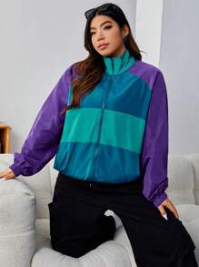 SHEIN EZwear Hơn Khối màu Tay Raglan Dây kéo Windbreaker Jacket - Nhiều màu - Xem 6