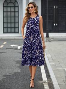 SHEIN Clasi 滿版印花荷葉邊洋裝 - 藍色 - 查看 4