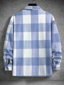 Manfinity Homme 男士长袖水牛格纹印花翻盖口袋夹克，适合秋冬季穿着