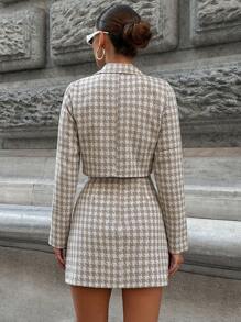 EURMUSE In Houndstooth Cổ áo Crop Blazer & Váy - Hồng - Xem 2