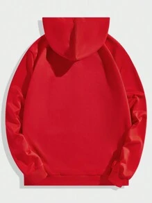 Manfinity 男士交叉圖案拉鏈開襟加絨內裏連帽衫 - 紅色 - 查看 2