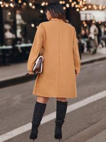 Calvaya Plus Lapel Neck Double Breasted Overcoat - Apricot - View 2