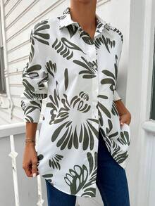 EURMUSE 植物印花落肩襯衫洋裝 - 彩色 - 查看 5