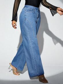 SHEIN SXY Cao eo quần ống rộng Quần jean - Rửa trung bình - Xem 1
