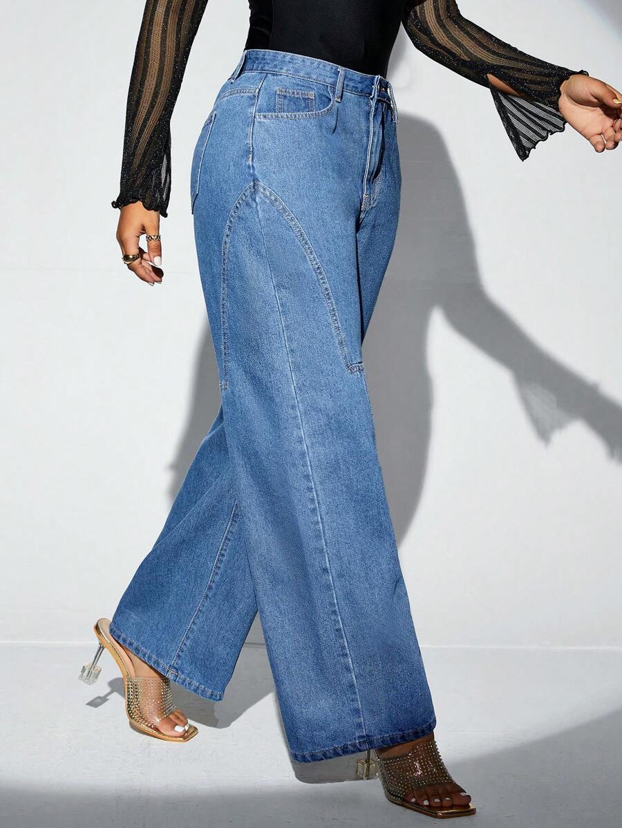 SHEIN SXY Cao eo quần ống rộng Quần jean - Rửa trung bình - Xem 1