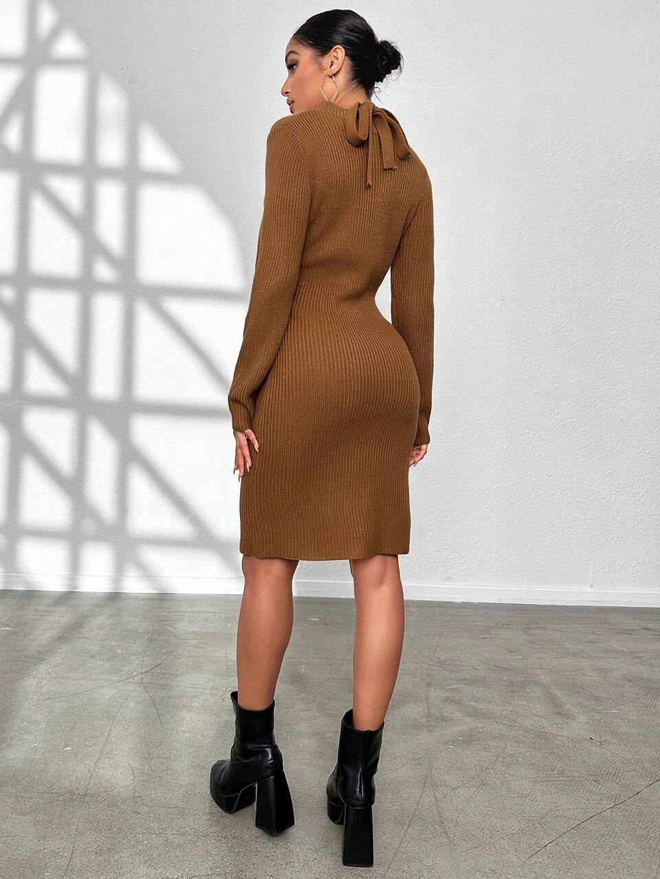 Cut Out Ribbed Knit Sweater Dress