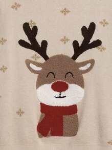 SHEIN Tween Girl Christmas Elk Pattern Drop Shoulder Sweater,In Fall/Winter - Multicolor - View 3