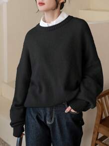 DAZY Áo len nữ màu trơn Giải trí - màu đen - Xem 5