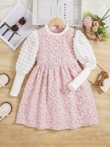 SHEIN Teenager Mädchen Jacquard Partykleid mit Gigot Ärmeln für Weihnachten