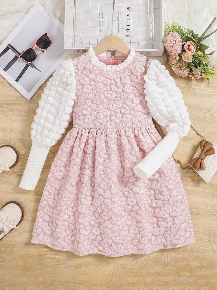 Tween Girl Jacquard Gigot Sleeve Party Dress For Christmas