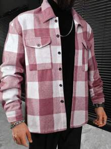 Manfinity Homme Men Buffalo Plaid Print Flap Pocket Button Front Jacket - Multicolor - View 1