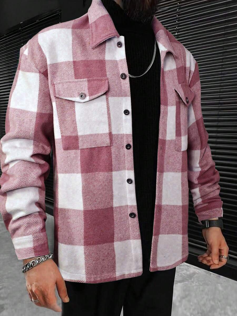 Manfinity Homme Men Buffalo Plaid Print Flap Pocket Button Front Jacket - Multicolor - View 1