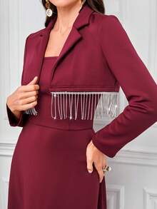 Modelyn Chaqueta corta y vestido camiseta con flecos con aplicaciones de strass en color rojo burdeos - Burdeos - Ver 6