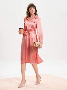 Aveloria 素色腰帶襯衫洋裝 - 粉色 - 查看 6