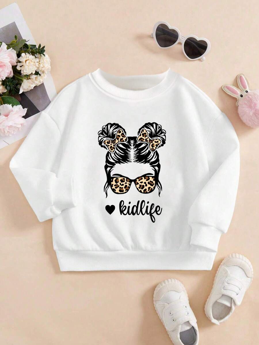 SHEIN Cô Gái Trẻ Đồ họa chữ và số Thả vai Áo nỉ - trắng - Xem 1