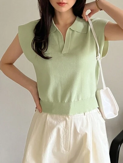 1pc Women Business Casual Short Sleeve Pullover Knitted Sweater Top Old Money Style