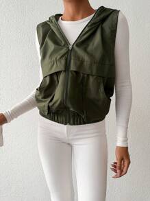 EURMUSE Zip Up Hooded Vest Jacket - Army Green - View 5