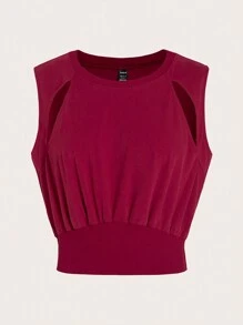 SHEINNeu 素色前鏤空背心上衣 - 紅色 - 查看 1