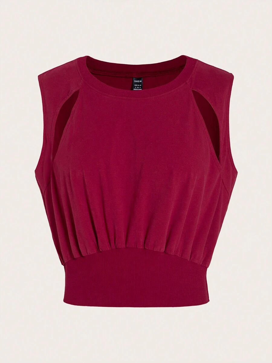 SHEINNeu 素色前鏤空背心上衣 - 紅色 - 查看 1