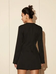 Cut Out Front Button Front Dress - Black - View 2