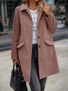 EMERY ROSE 人字形單排釦花呢外套 - 藕粉色 - 查看 2