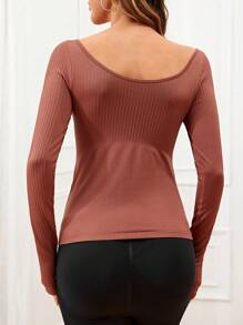 Maternity Scoop Neck Thumb Hole Tee - Brown - View 2