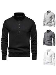 Men Half Button Mock Neck Sweater - White - View 1