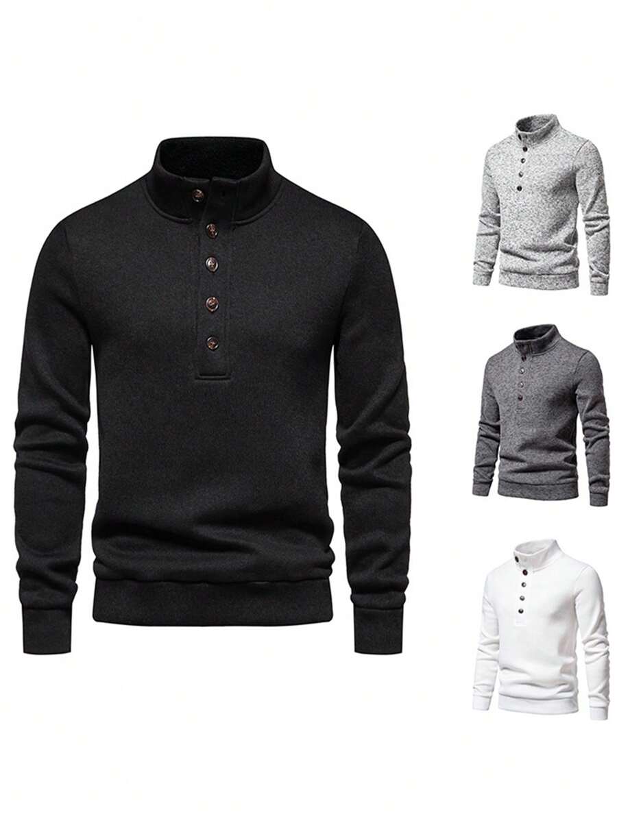 Men Half Button Mock Neck Sweater - White - View 1