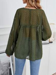 Aveloria 素色前紐扣落肩袖襯衫 - 墨綠色 - 查看 2