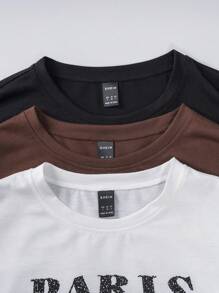 SHEIN Unity 3pcs Letter Graphic Drop Shoulder Tee - Multicolor - View 3