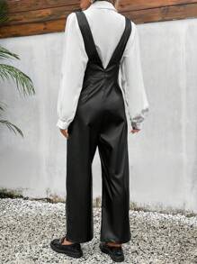 SHEIN Frenchy Solid PU Overall Jumpsuit Without Blouse - Black - View 2