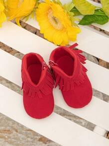 Baby Minimalist Tassel Decor Slip On Flats - Red - View 3