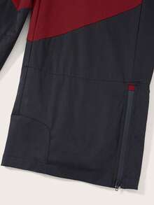 SHEINNeu Colorblock Zip Up Belted Jumpsuit - Red - View 4