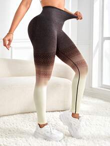 Ombre Tummy Control Sports Leggings - Black and White - View 2